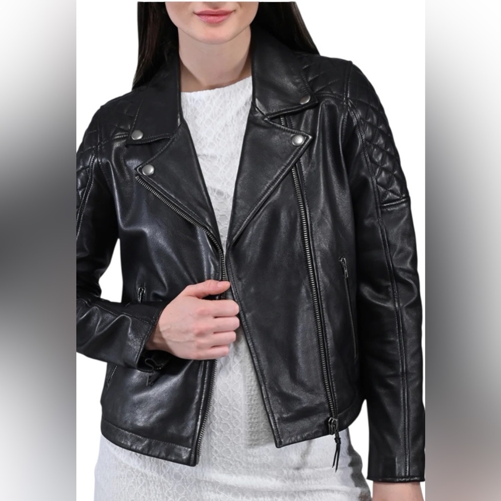 Express Brown Faux Leather Moto Jacket Quilted Shoulders Size L